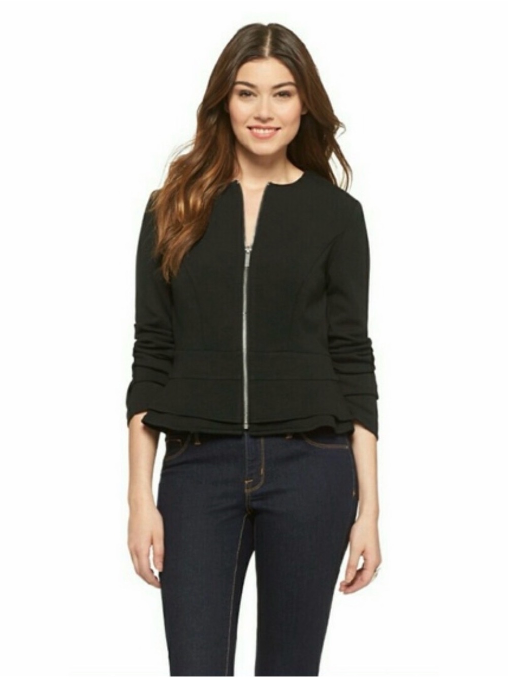 Mossimo Black Peplum Front Zip Blazer Jacket Medium